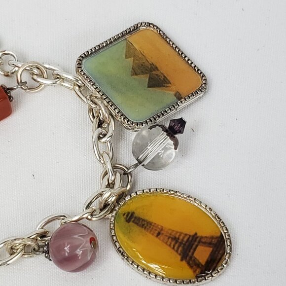 Vintage AAI Signed Dangle Silver Tone World Landmarks Bracelet - Picture 5 of 7